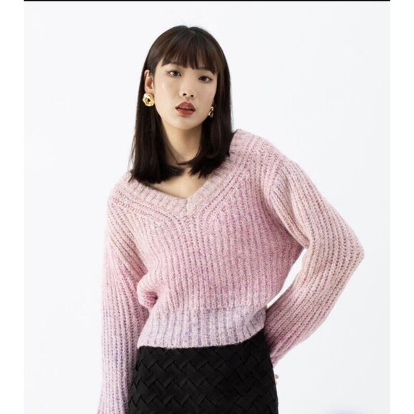 Chicwish Ombre V-Neck Knit Sweater Pink Size S/M Oversized Chunky Cropped - Picture 2 of 6
